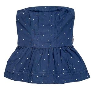 Gilly Hicks Navy Polka Dot Cotton Shirred Peplum Tube Top - Size XS